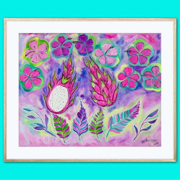 Oil Paintings by Aren Dummer Other - Dragonfruit Hibiscus Fine Art Print Oil Painting beach tropical island decor